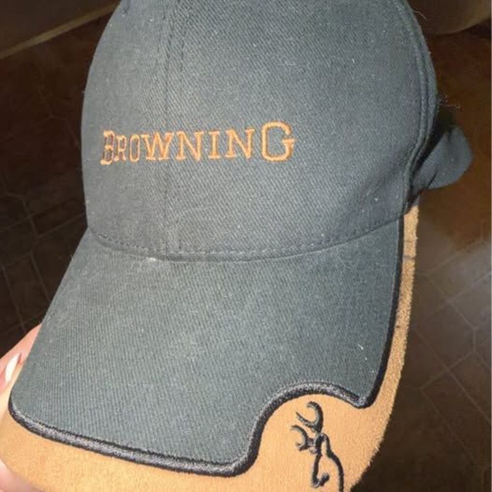 Browning Flexfit Hat Black Tan Deer Logo Hunting Cap
